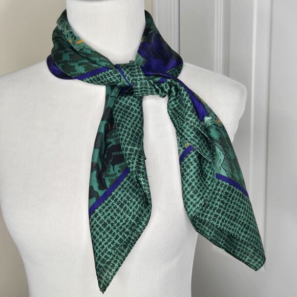 VTG Christian Dior Echarpes Scarf Floral Paisley Purple Green 100% Silk Square - Picture 5 of 8